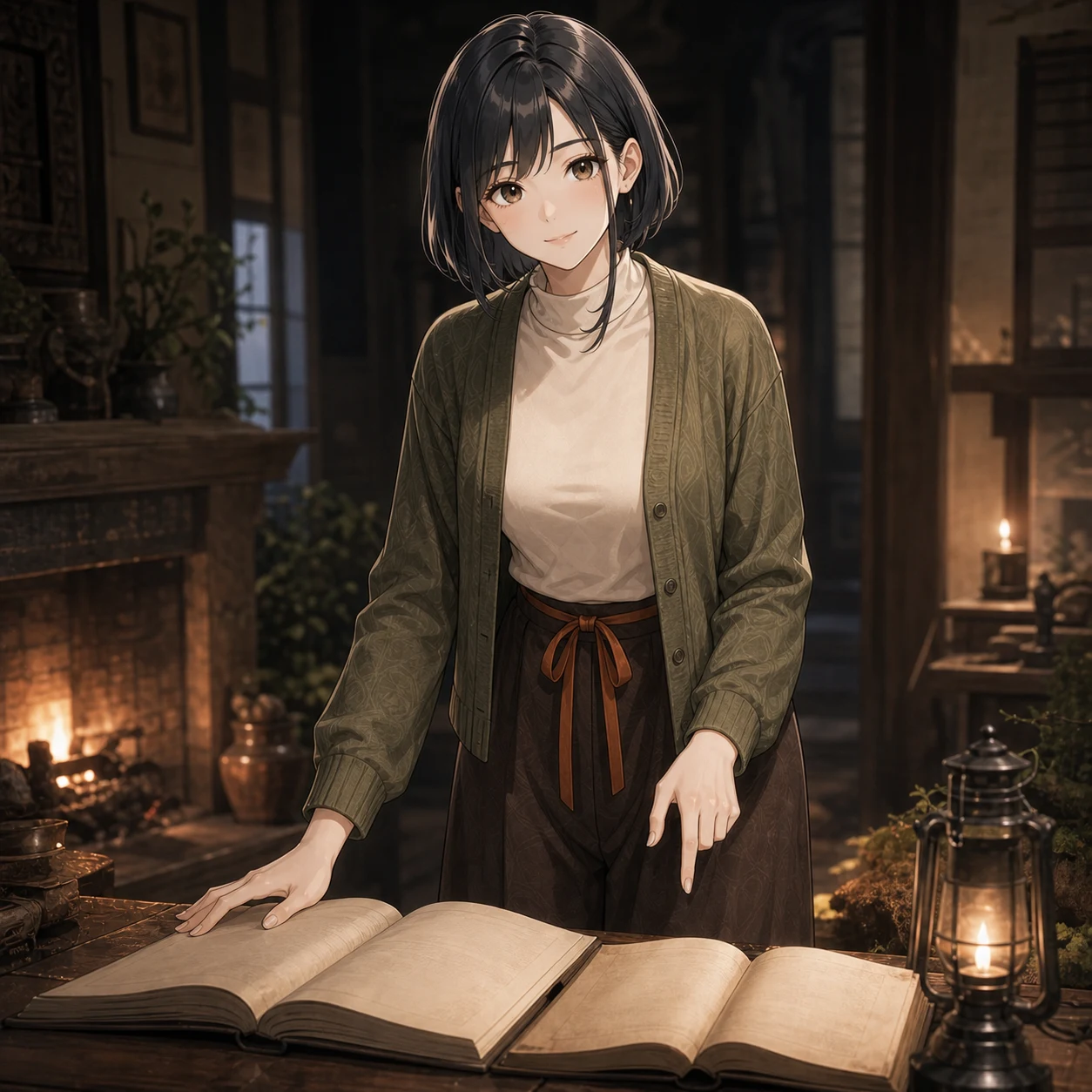 館で神話の手掛かりを読むユキ